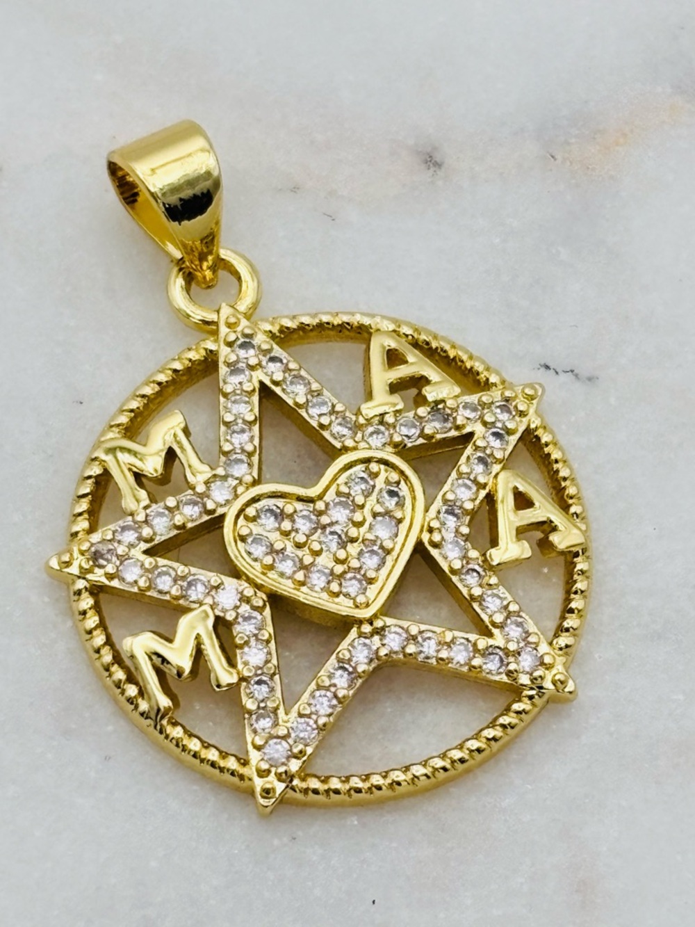 Gold Crystal Star & Heart Pendant Necklace - Personalized AMA Accent
